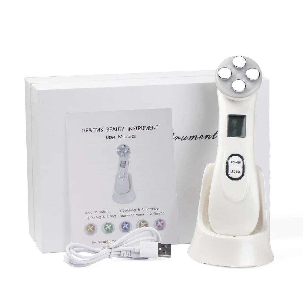 5-in-1 RF & EMS Facial Beauty Device – LED Light Therapy, Skin Lifting & Anti-Wrinkle
