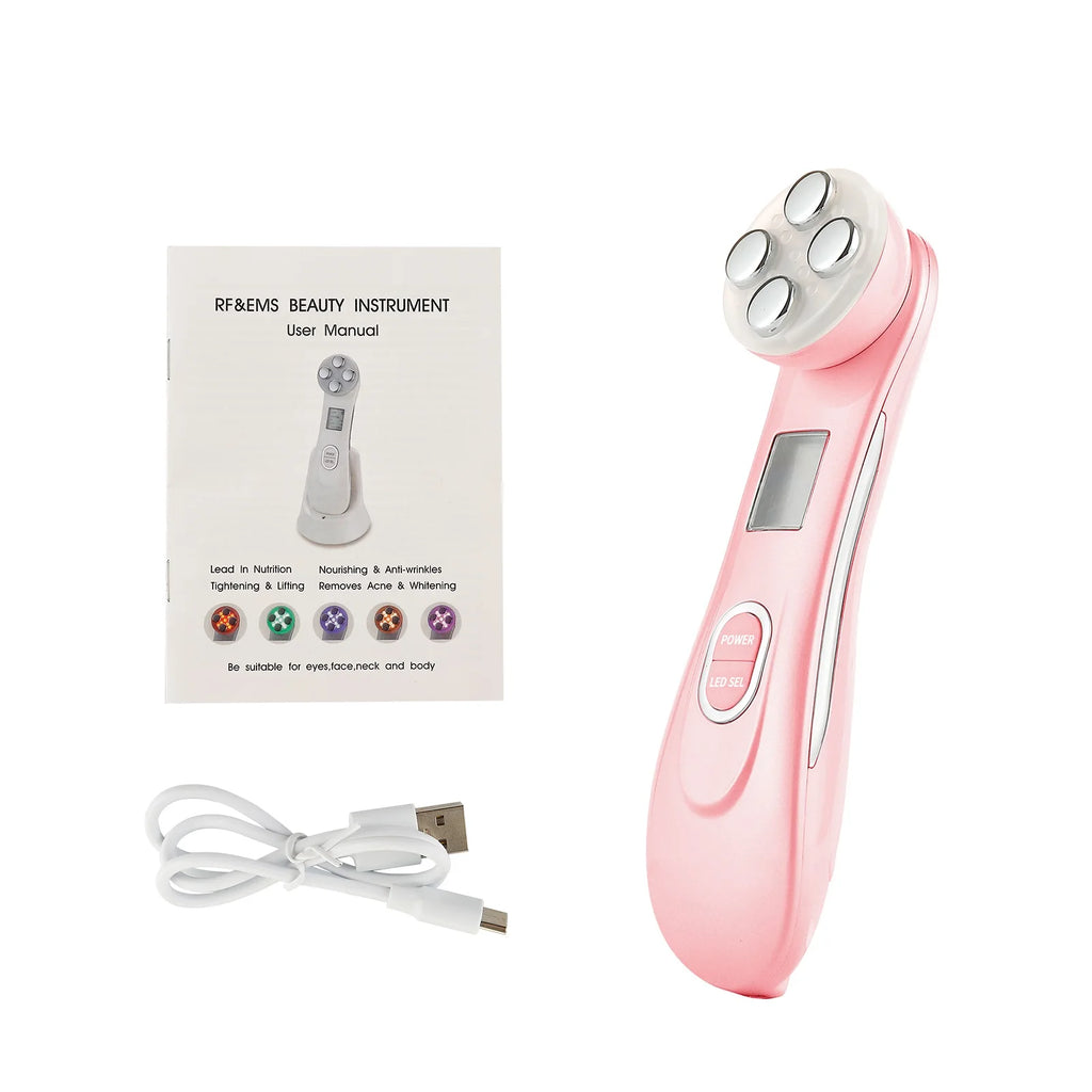 5-in-1 RF & EMS Facial Beauty Device – LED Light Therapy, Skin Lifting & Anti-Wrinkle